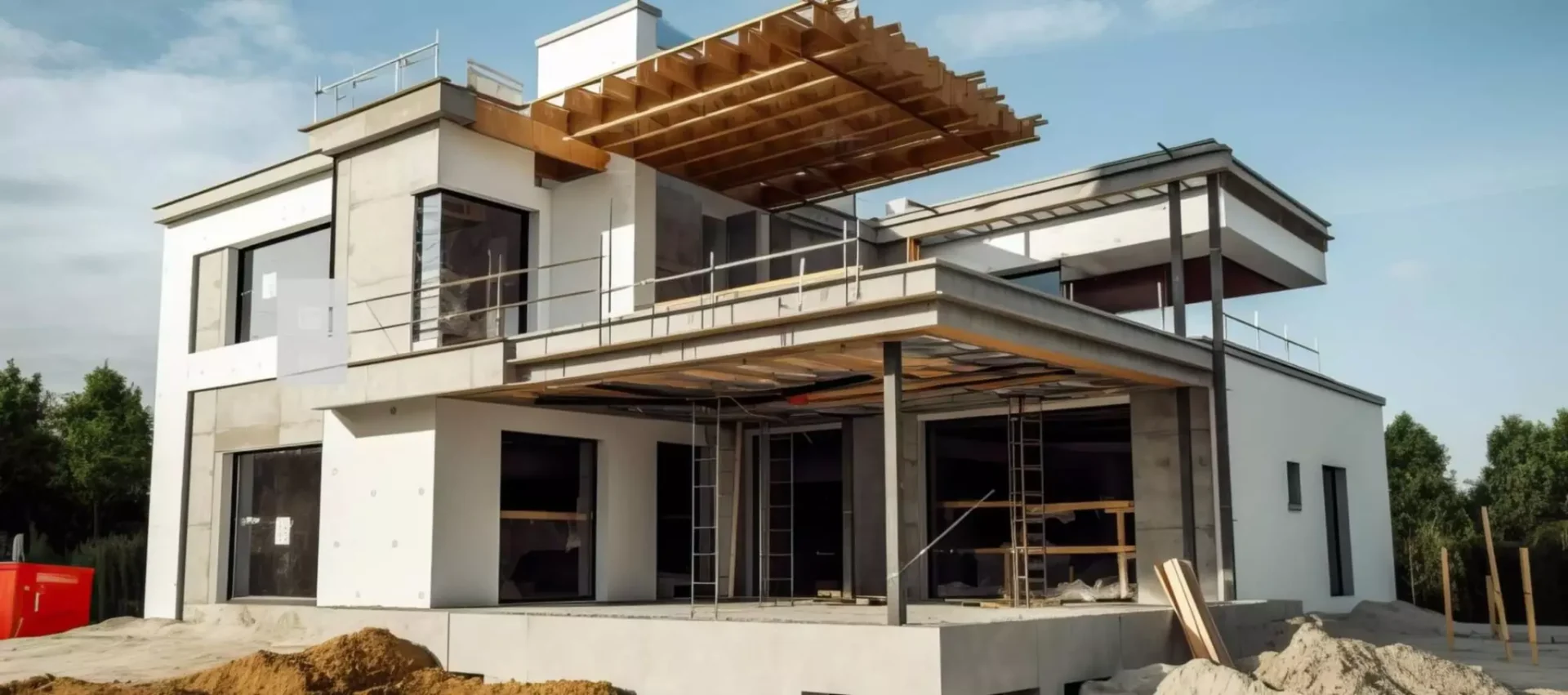 A building under construction with a wooden roof.