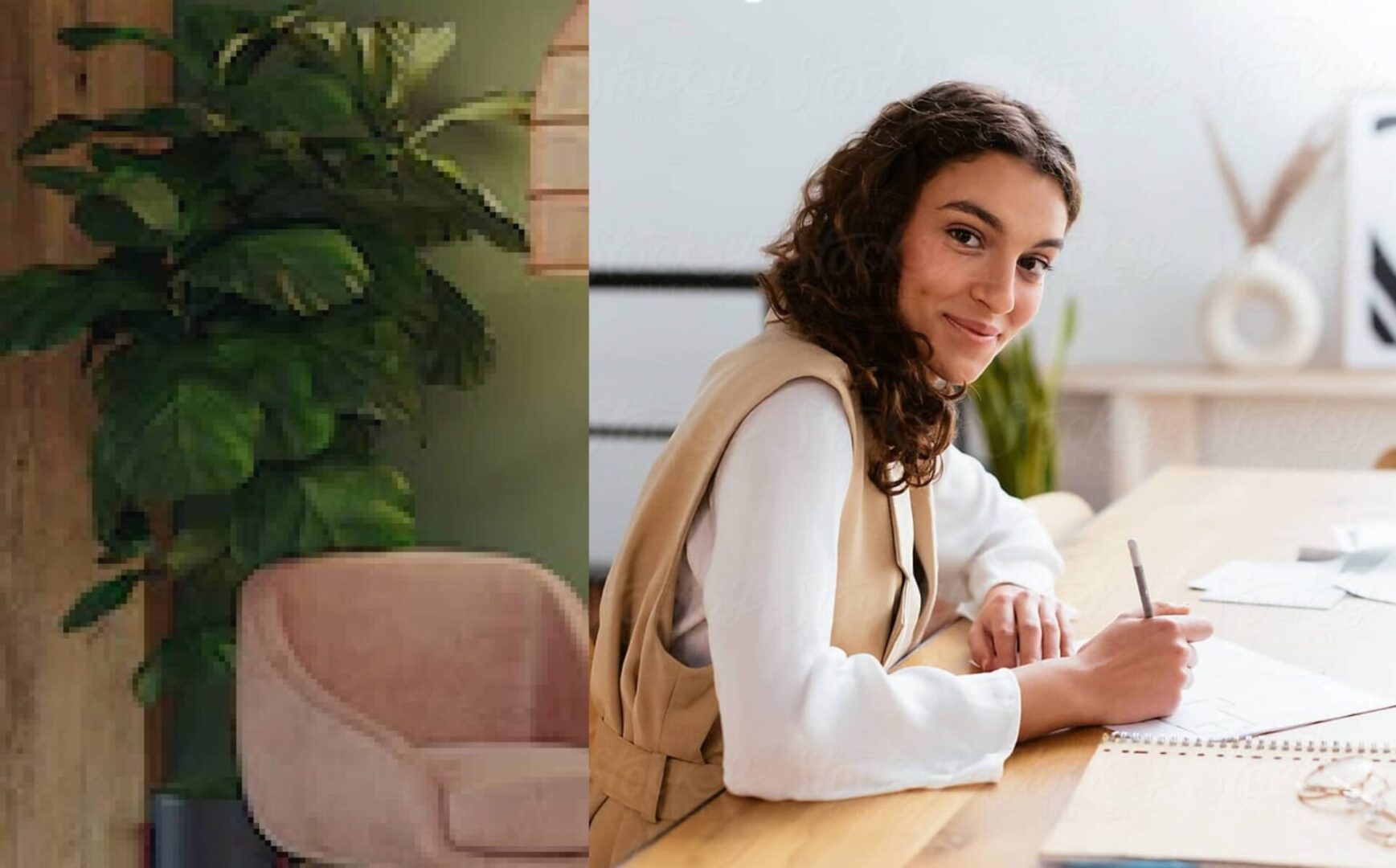 A woman sitting at a table with a laptop.